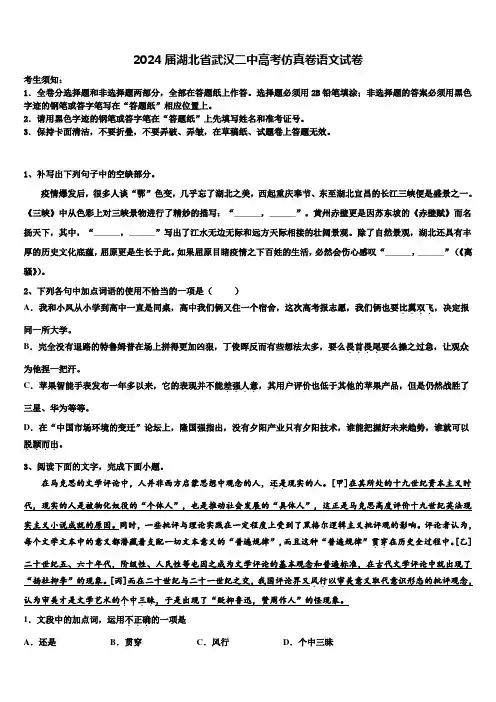 2024届湖北省武汉二中高考仿真卷语文试卷含解析