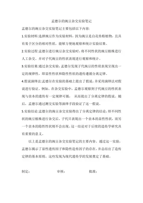 孟德尔的豌豆杂交实验笔记