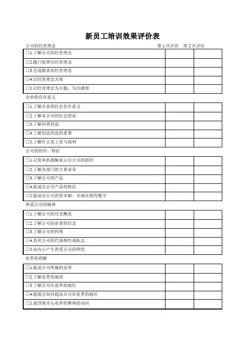 新员工培训效果评价表(万能版)