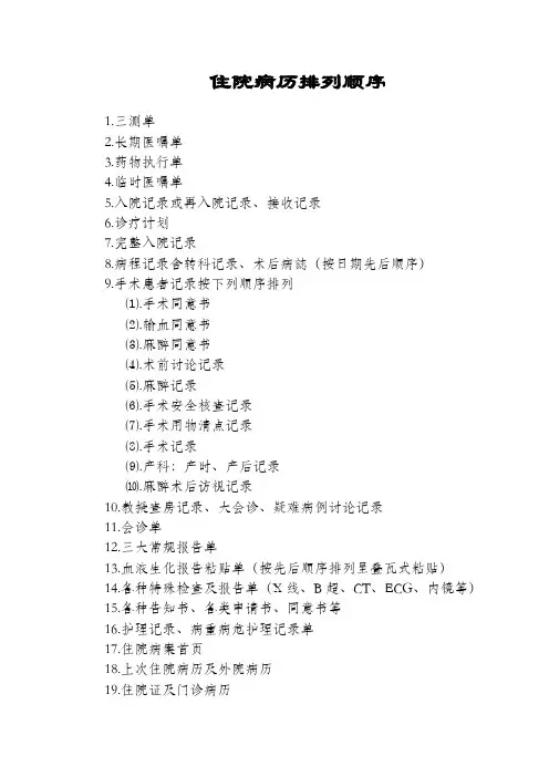 医院住院病历排列顺序