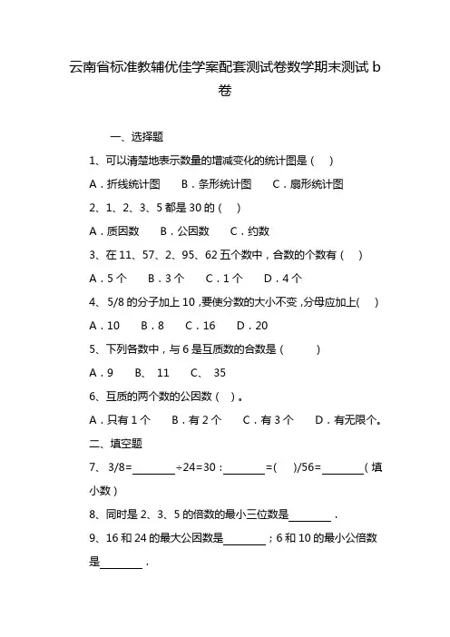 云南省标准教辅优佳学案配套测试卷数学期末测试b卷