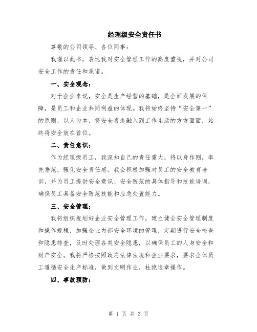 经理级安全责任书
