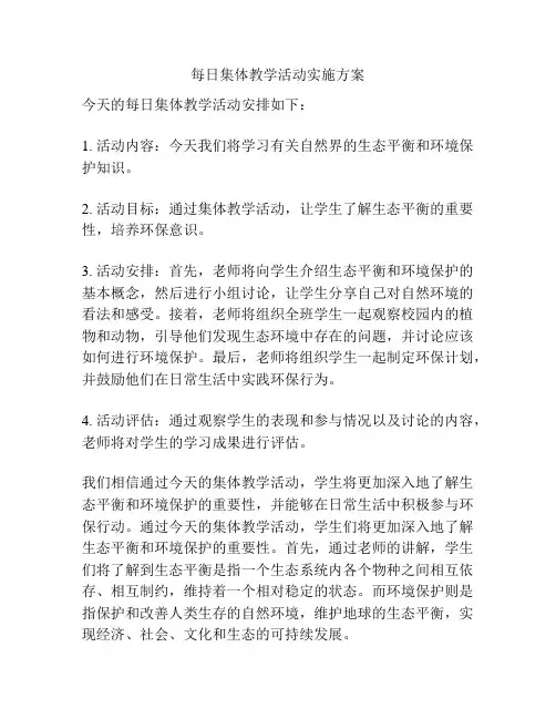 每日集体教学活动实施方案