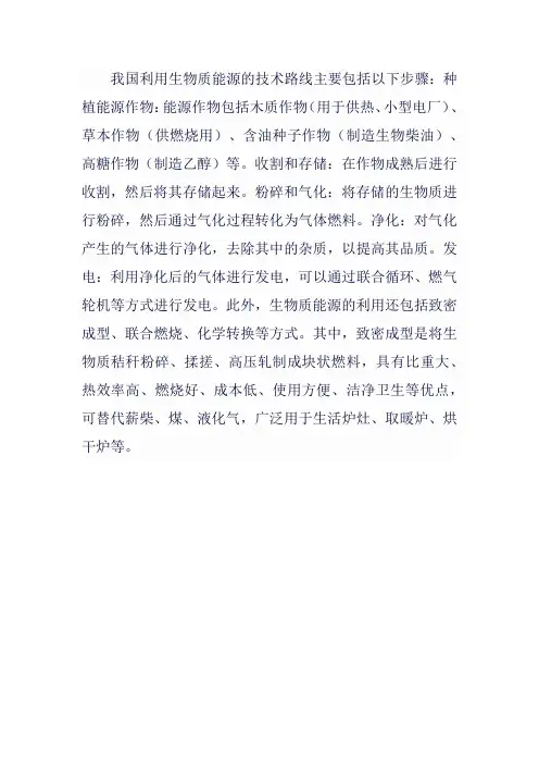 我国利用生物质能源的技术路线