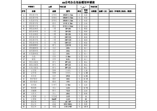 办公用品清单明细表