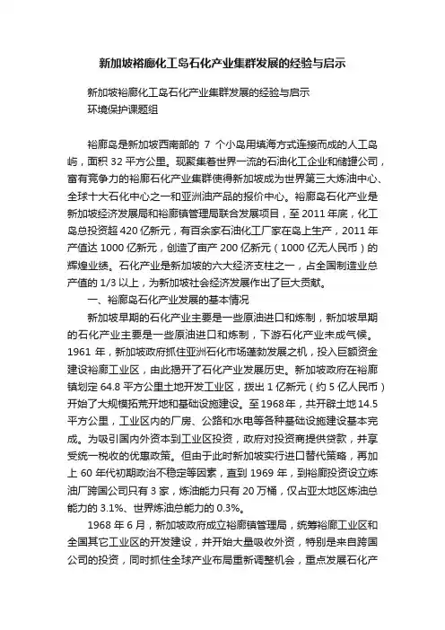 新加坡裕廊化工岛石化产业集群发展的经验与启示