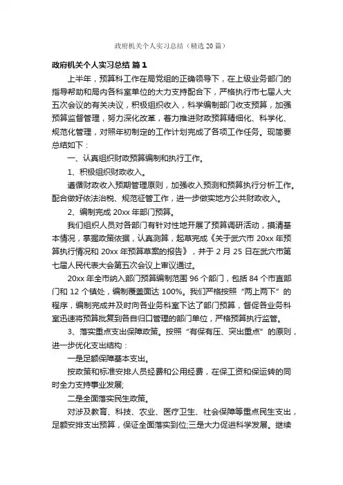 政府机关个人实习总结（精选20篇）