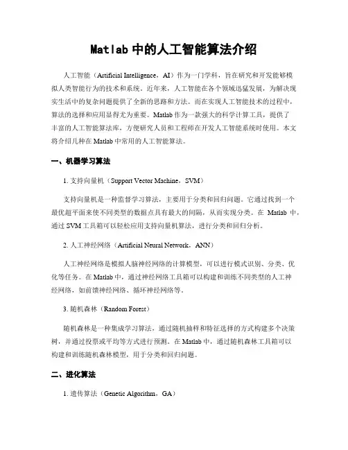 Matlab中的人工智能算法介绍