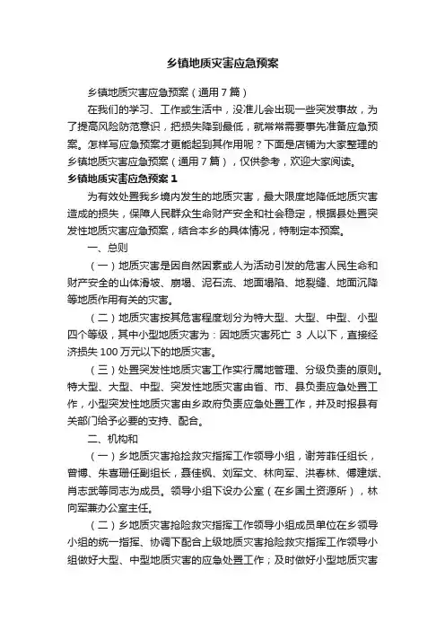 乡镇地质灾害应急预案