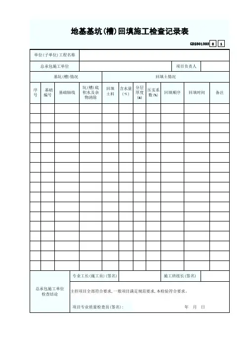 地基基坑(槽)回填施工检查记录表GD2301033