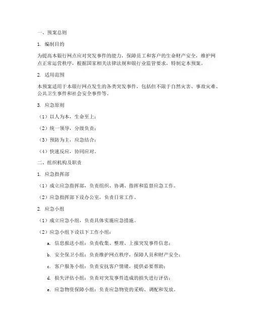 银行网点应急预案范本