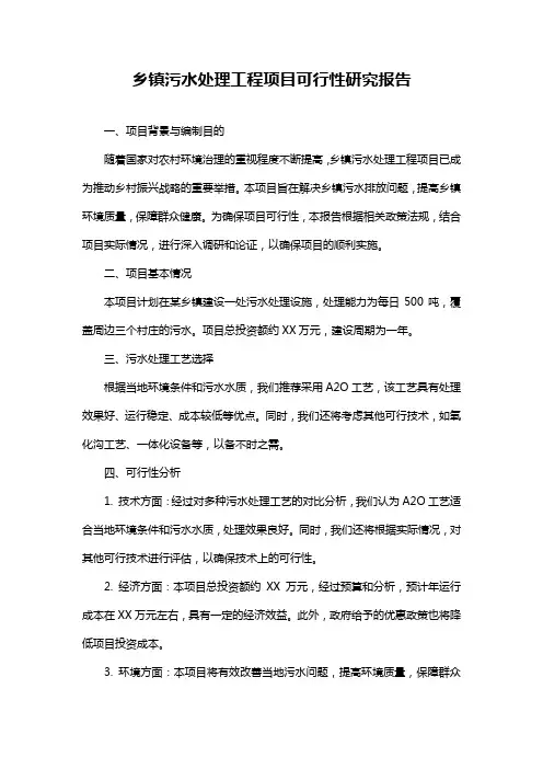 乡镇污水处理工程项目可行性研究报告