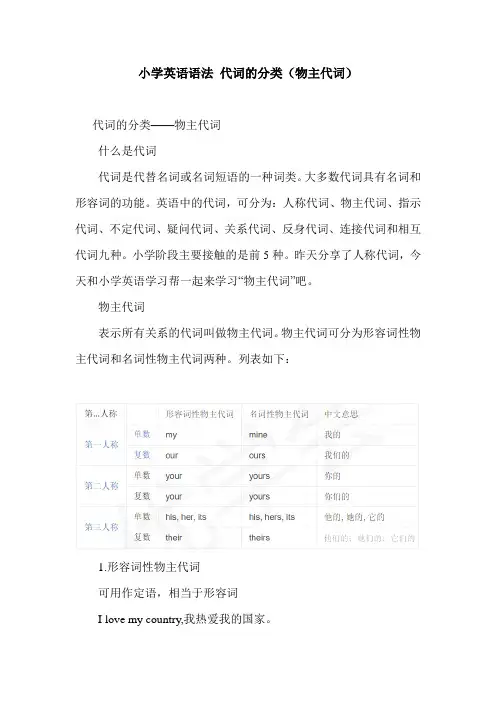 小学英语语法 代词的分类(物主代词)
