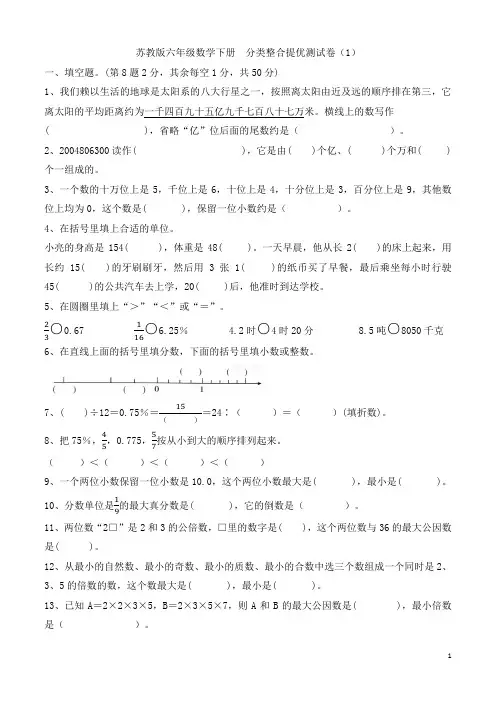 苏教版六年级数学下册 分类整合测试卷(1) 