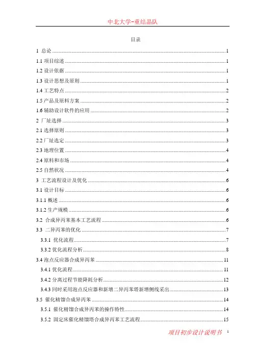 化工设计大赛项目初步说明书
