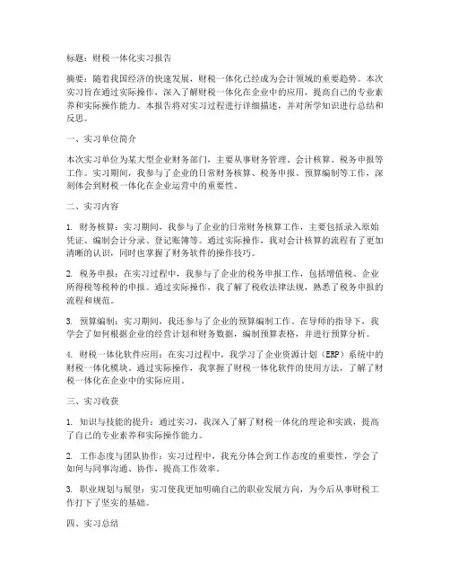 财税一体化实习报告