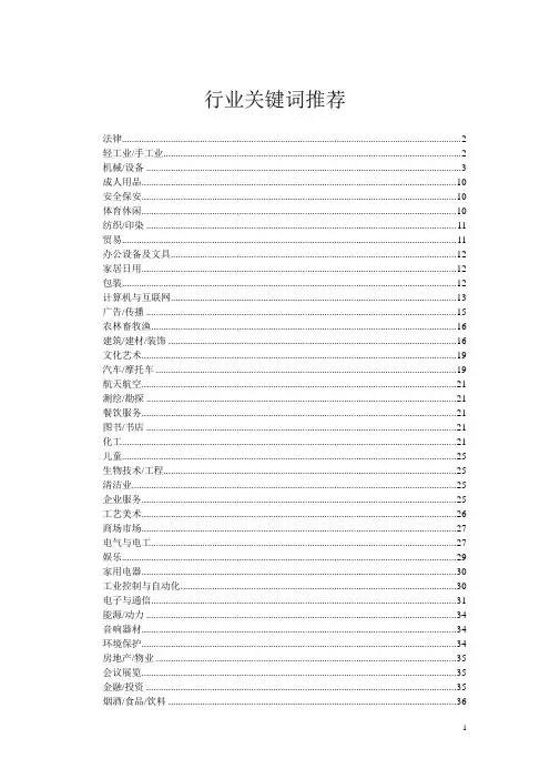 各行业关键词推荐