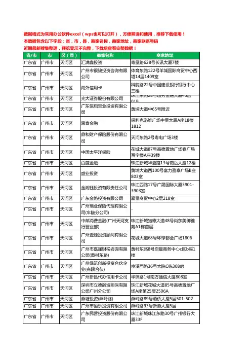 2020新版广东省广州市天河区保险工商企业公司商家名录名单联系电话号码地址大全900家
