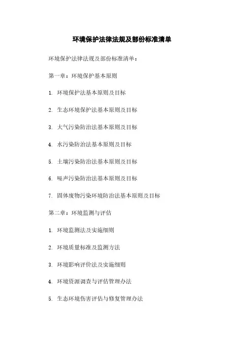 环境保护法律法规及部分标准清单