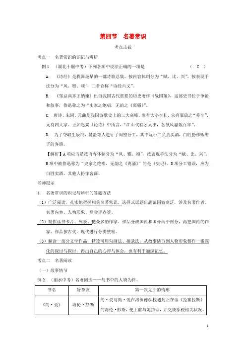 浙江省2024年中考语文复习讲解篇第一篇积累与运用第四节名著常识