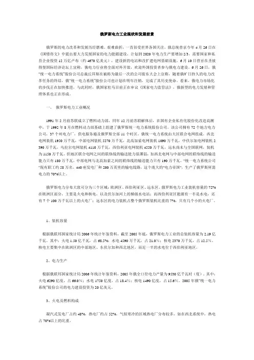 俄罗斯电力工业现状和发展前景