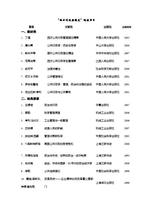 西方行政思想史参考书目