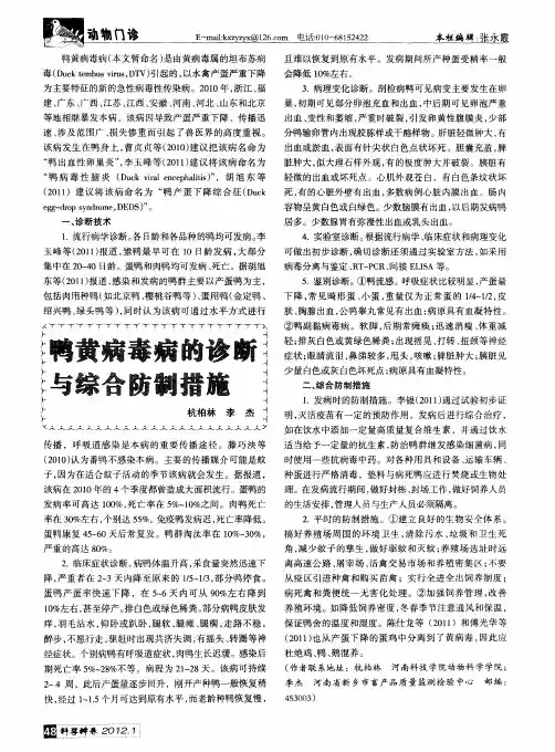 鸭黄病毒病的诊断与综合防制措施