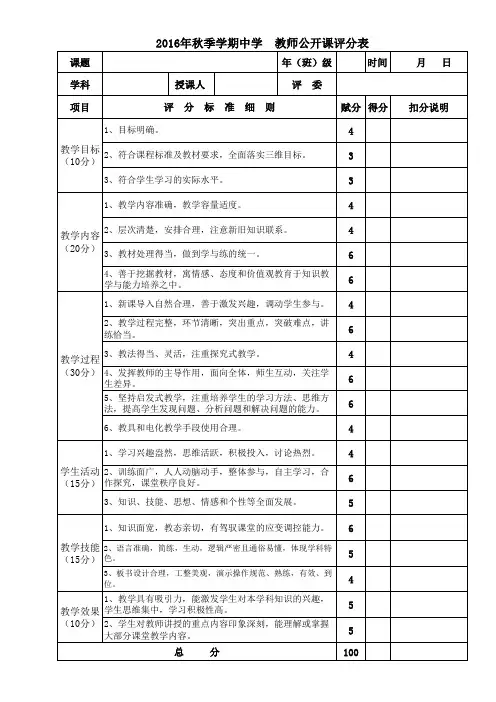 教师听课评课表