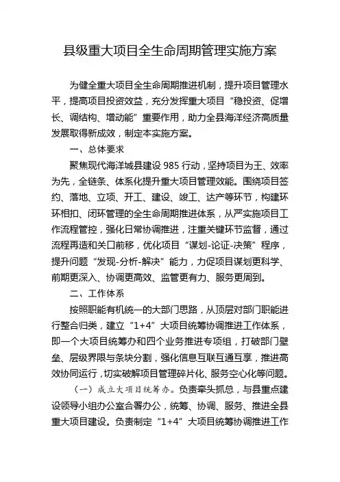县级重大项目全生命周期管理实施方案