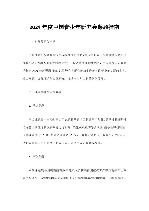 2024年度中国青少年研究会课题指南