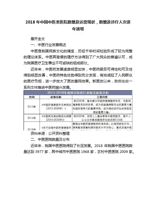 2018年中国中医类医院数量及运营现状，数量及诊疗人次逐年递增