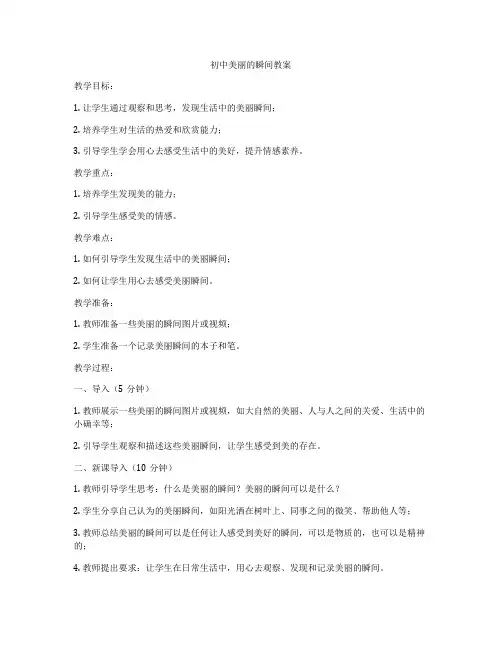 初中美丽的瞬间教案
