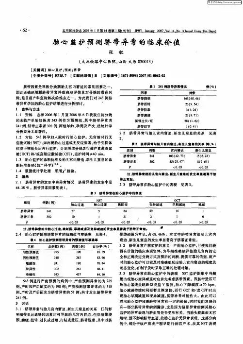 胎心监护预测脐带异常的临床价值