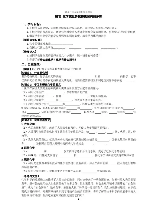 新人教版九年级化学上册导学案