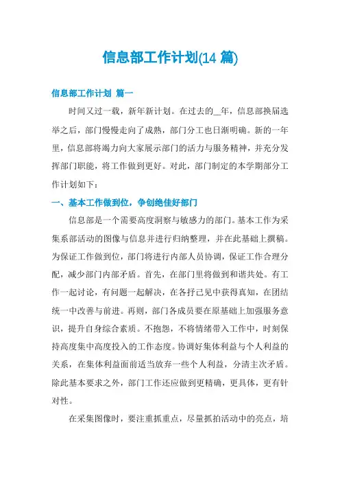 信息部工作计划(14篇)