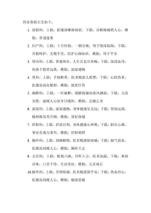 科室春联大全