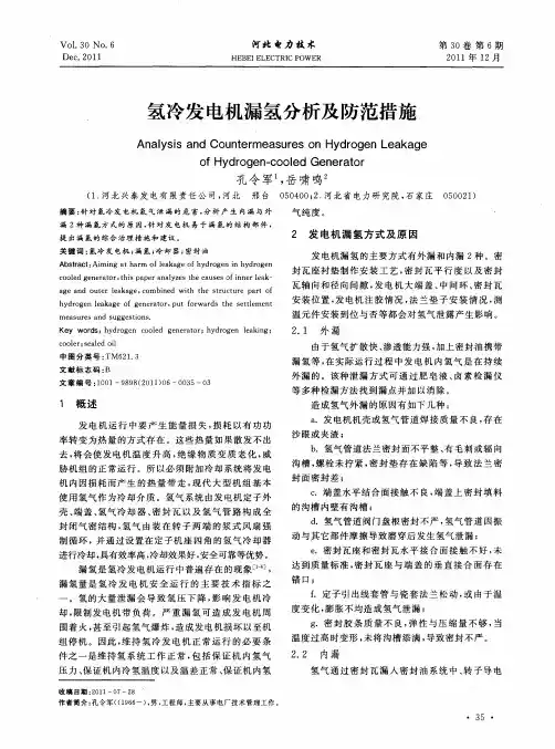 氢冷发电机漏氢分析及防范措施