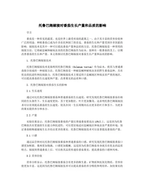 托鲁巴姆嫁接对番茄生长产量和品质的影响