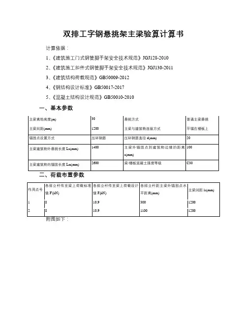 双排工字钢悬挑架主梁验算计算书