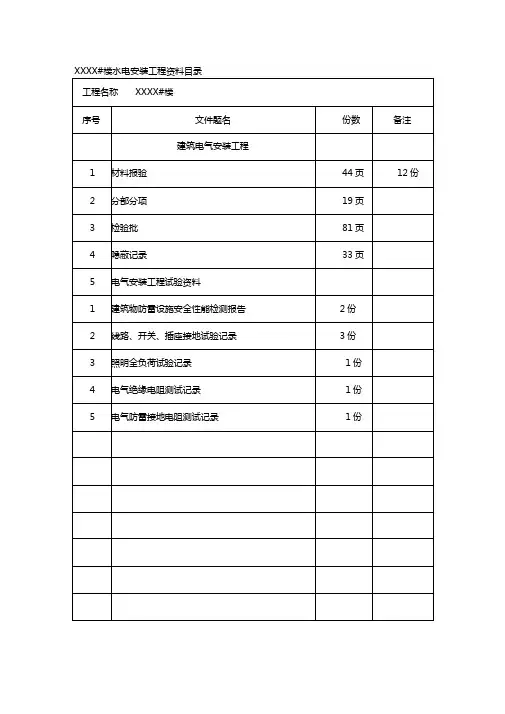 水电安装工程资料目录