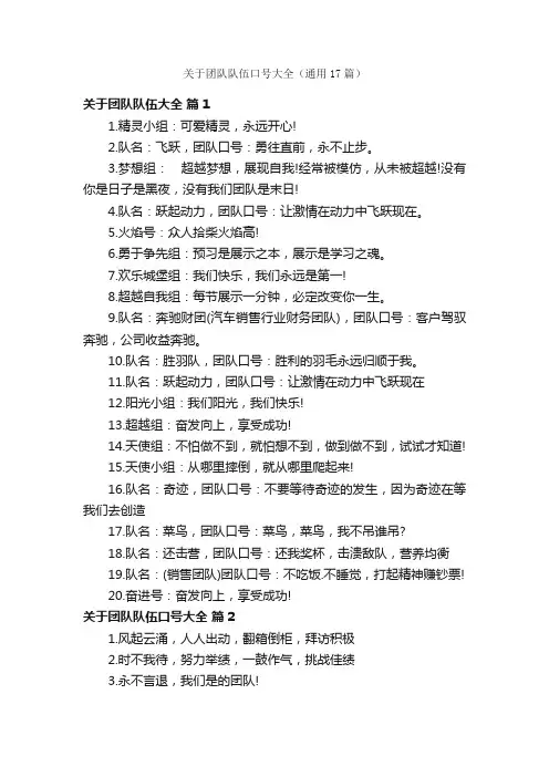 关于团队队伍口号大全（通用17篇）