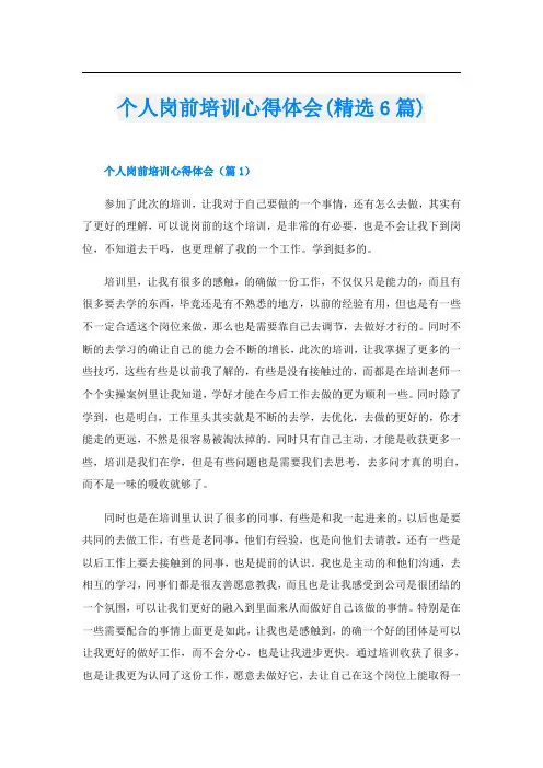 个人岗前培训心得体会(精选6篇)