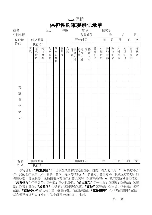 保护性约束观察记录单 2