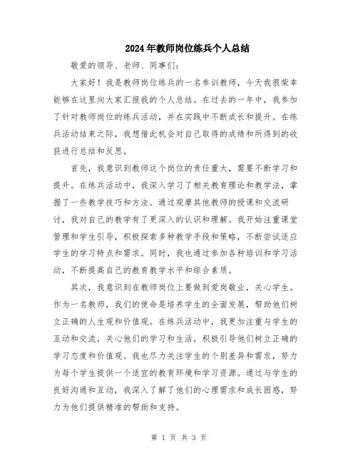 2024年教师岗位练兵个人总结