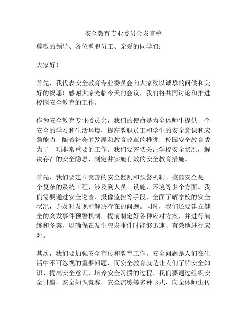 安全教育专业委员会发言稿
