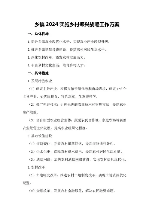 乡镇2024实施乡村振兴战略工作方案