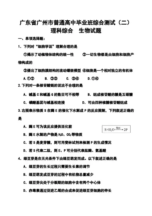 2017年广州市普通高中毕业班综合测试(二)理科综合试卷及答案