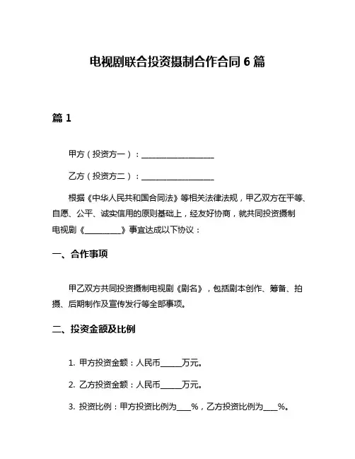 电视剧联合投资摄制合作合同6篇