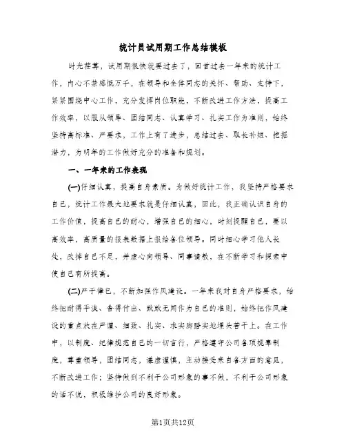 统计员试用期工作总结模板(6篇)