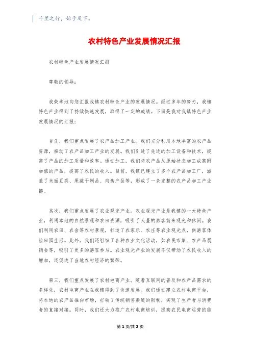 农村特色产业发展情况汇报